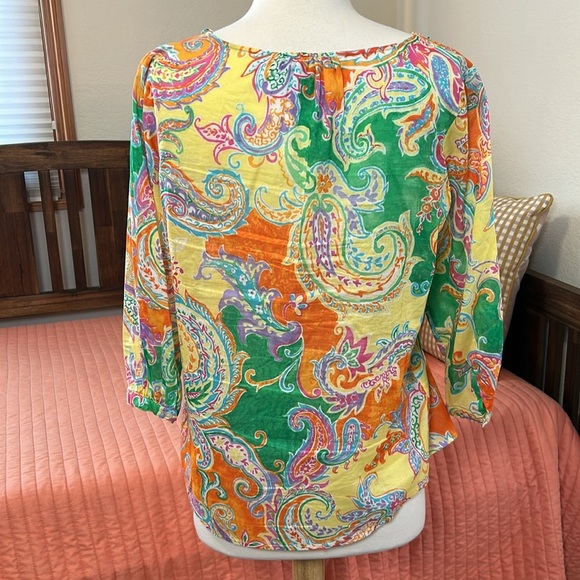 Lauren Ralph Lauren Bright Ruffled Paisley Blouse, size Medium Petite - Picture 5 of 13